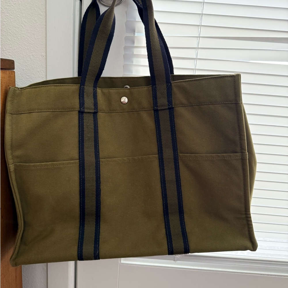 Hermes Traveline Olive Canvas Travel Bag Authentic